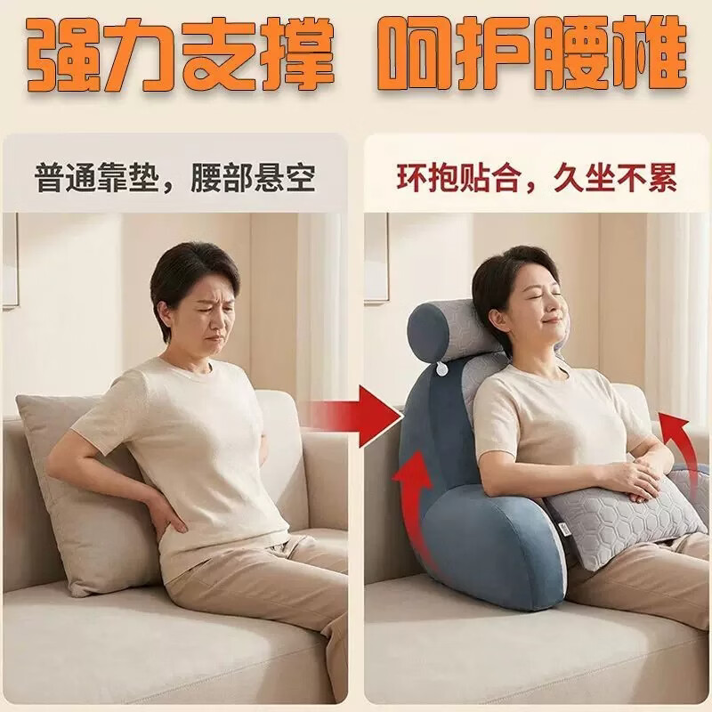 靠背垫床头加厚加大四季床上靠枕护腰护颈沙发腰靠卧室半躺靠背枕 GO3蓝色【头枕+靠背】 含枕芯 【宽80*高60重5.5斤】独立内胆-可拆洗