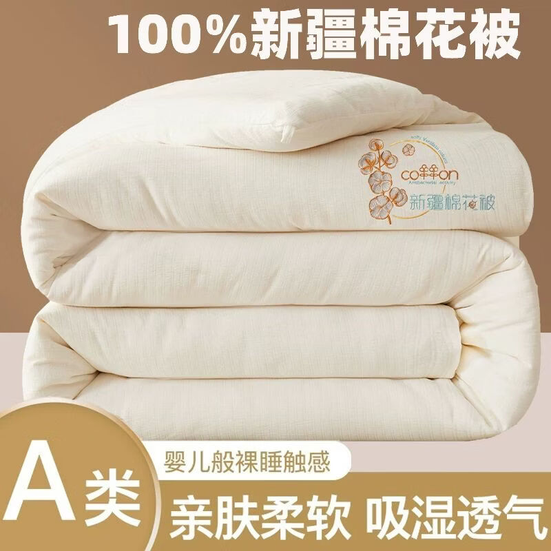 无印良品A类新疆棉花被子6斤加厚保暖春秋被150x200cm被芯被褥棉絮次日达 洛风白【新疆棉花被 柔软舒适】 150x200cm-约6斤【秋冬被】 通用