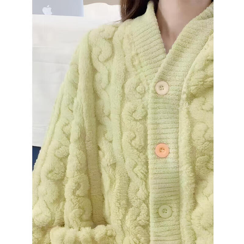 宝娜斯(BONAS)冬季加厚珊瑚绒毛毛睡衣女可外穿开衫两件套装纯棉居家服 粉色小花 均码 80-140