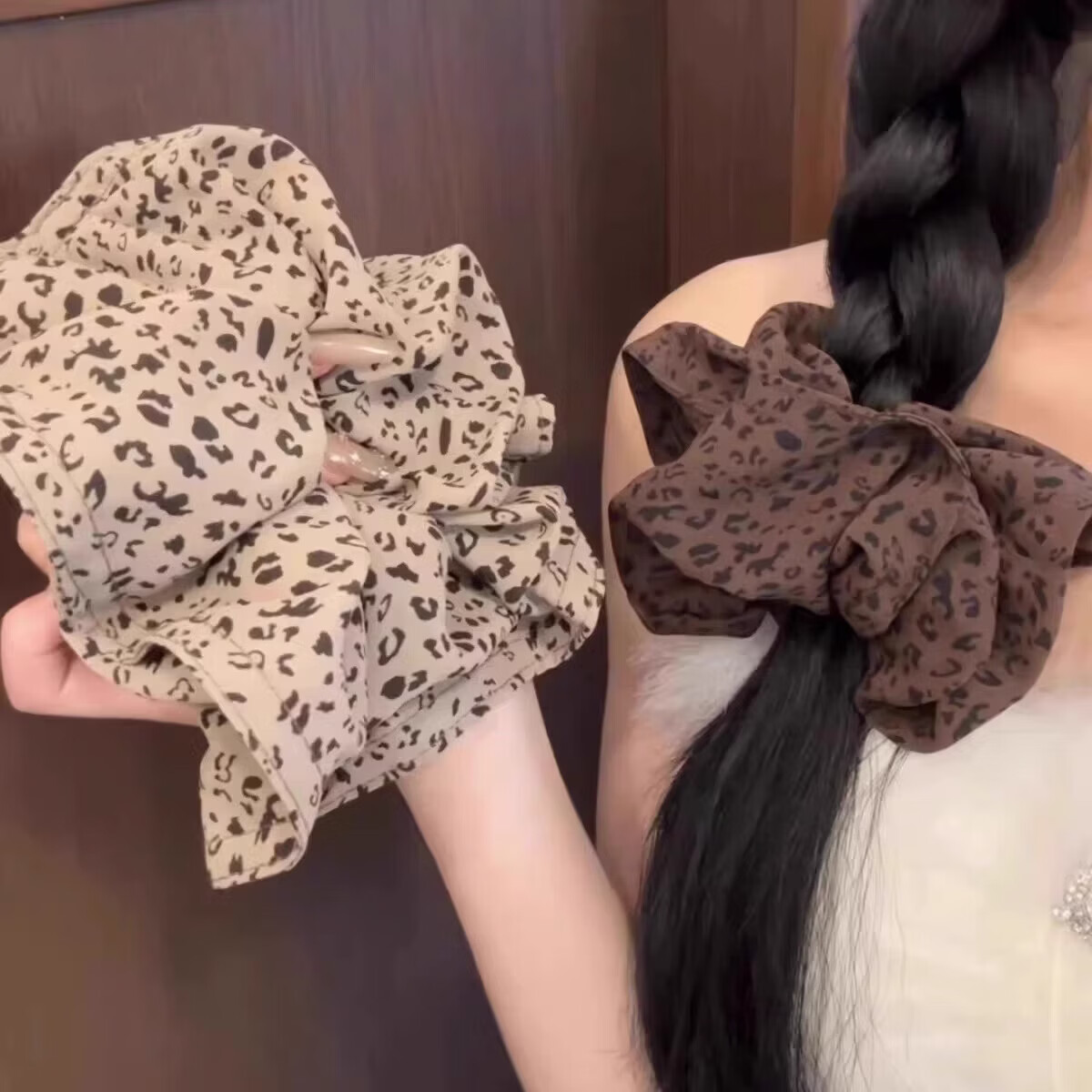 【精选直发】新款豹纹大肠发圈女款高级感发饰秋季双层发绳女马尾 深色豹纹大肠圈1个