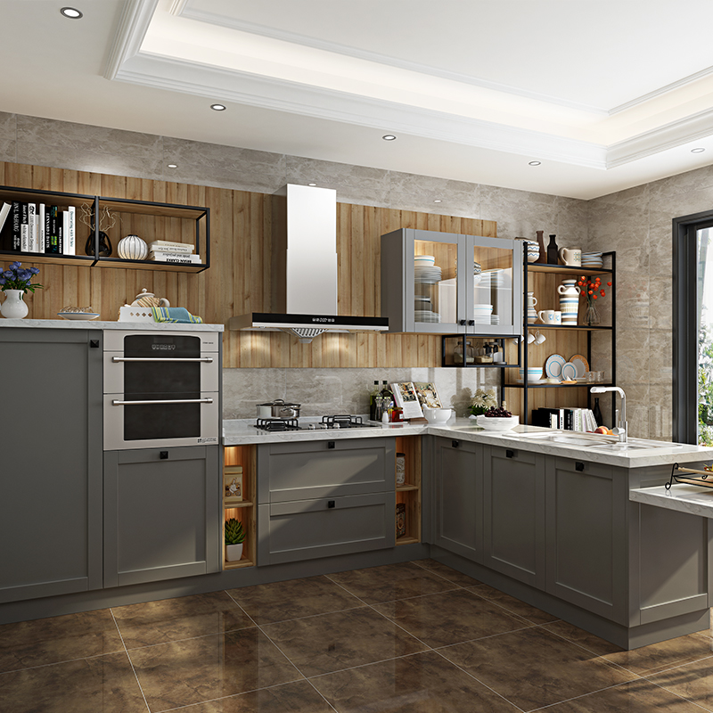 欧式实木橱柜定做全屋定制美式樱桃木开放式厨房厨柜整体橱柜定做