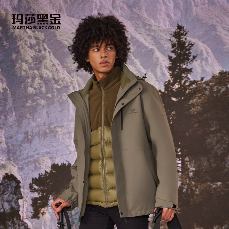 玛莎黑金【鹅绒｜可脱卸内胆】三合一户外鹅绒冲锋羽绒服情侣款连帽鹅绒服 白色 【鹅绒｜可脱卸内胆】 S (165)