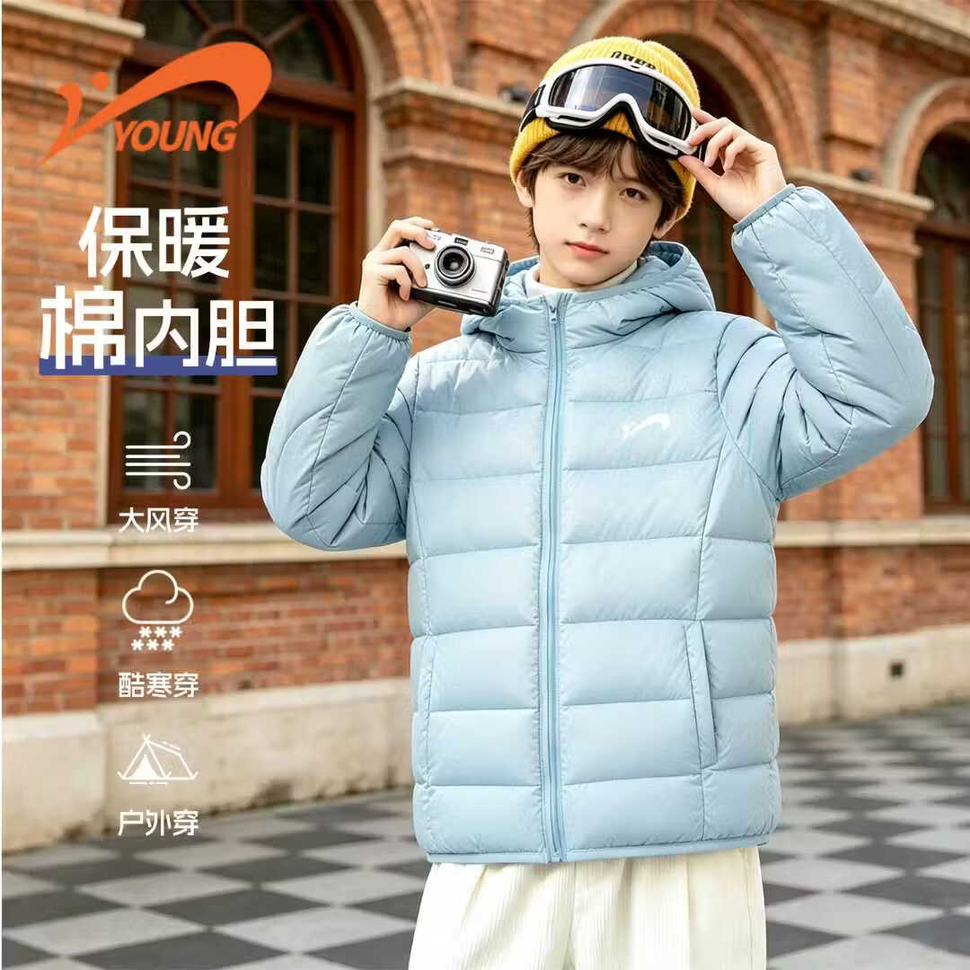 贵人鸟童装男童棉服青少年2026新款排骨服外套儿童冬款保暖棉袄潮 黑/G贵人鸟白刻字膜K 175