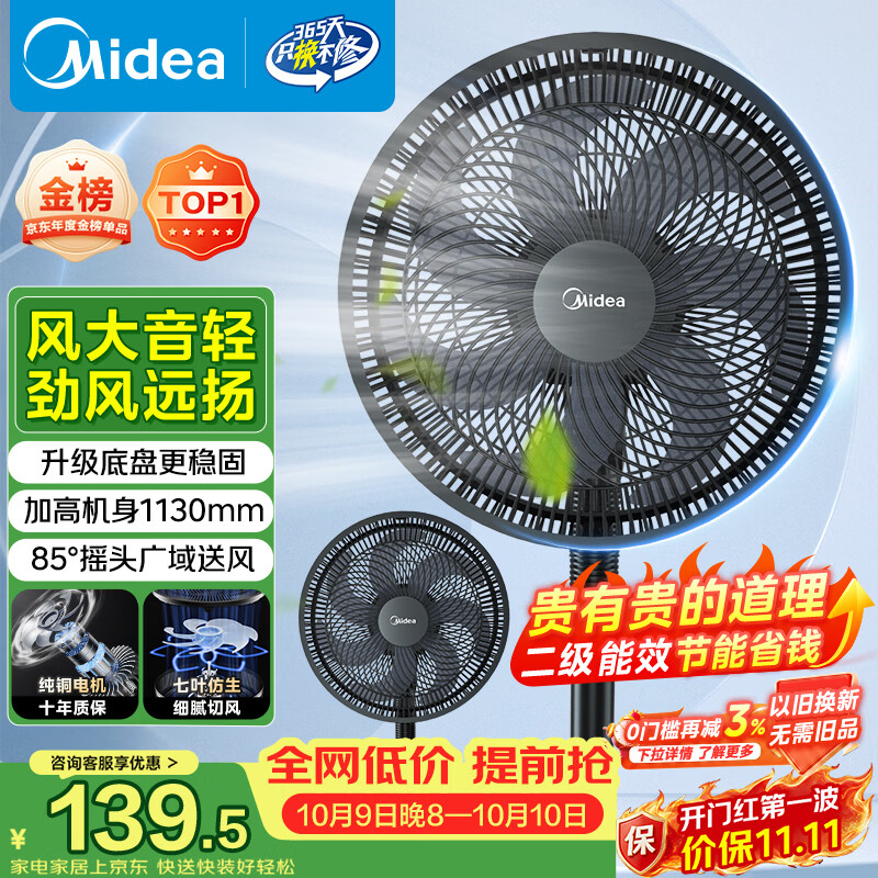 美的（Midea）【超级单品】七叶轻音立式电风扇家用柔风落地扇台式桌面小型风扇大风量节能摇头宿舍电扇 SAF30AB