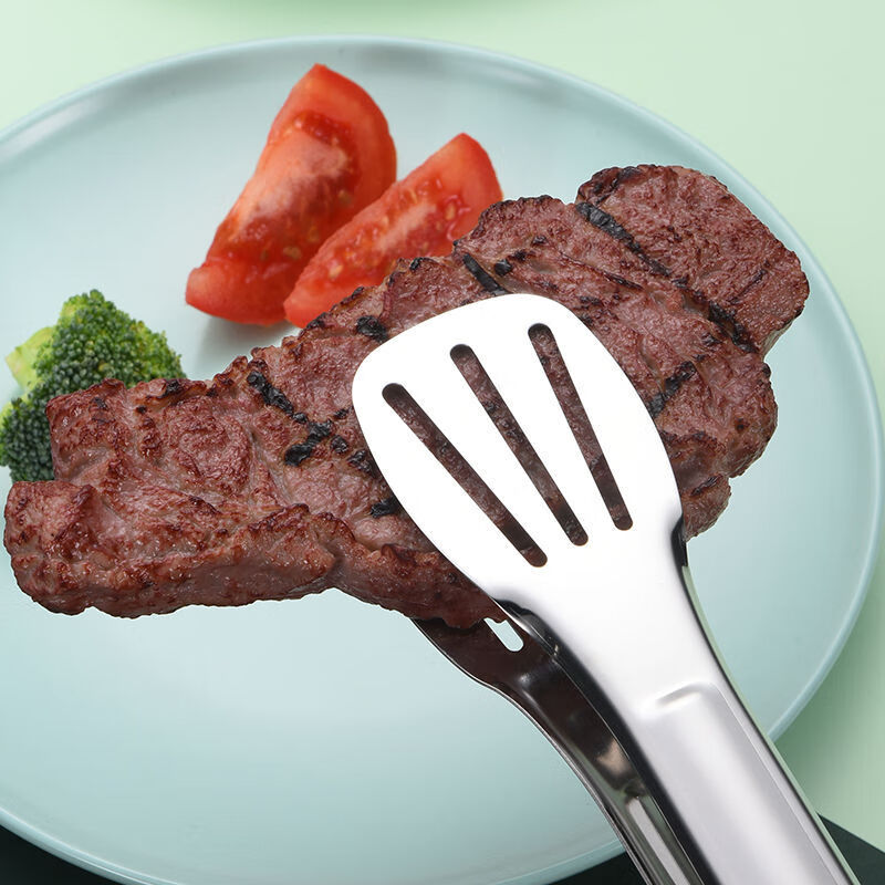 不锈钢食品夹子水具烤肉烧烤煎牛排家用防烫面包食物加厚商用夹菜 三线夹-7寸【201不锈钢】