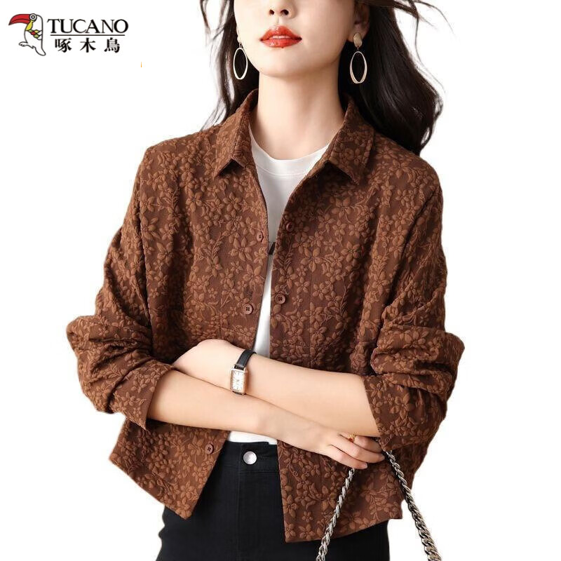 啄木鸟(TUCANO)短外套女2025春秋韩版新款中年妈妈小个子休闲棒球服夹克开衫上衣 黑色 XL 120-135斤