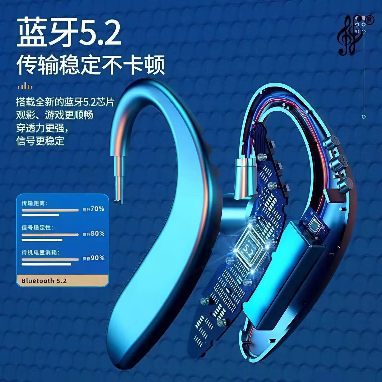 【工厂直发】【智能降噪】蓝牙耳机无线不入耳骨传导开放式挂耳式运动跑步高颜值左右耳旋转佩戴清 低配款-黑色长续航+HIFI音质