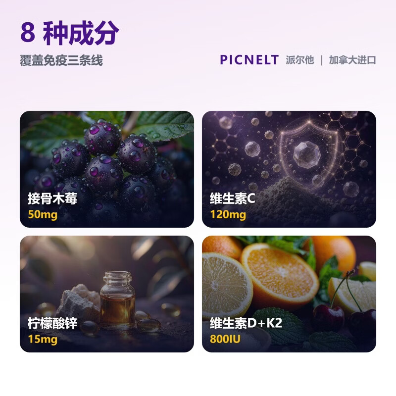 Picnelt复合维生素60粒维生素B族d3+k2提高代谢护发抗氧化增强免疫力 【提升免疫】增添元气活力 60粒*2瓶