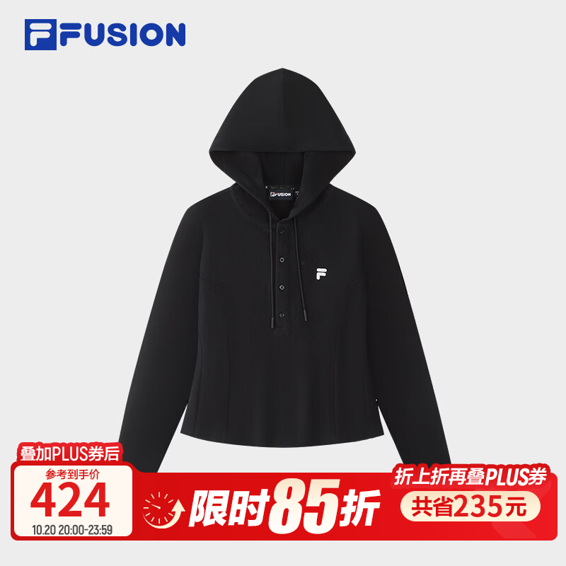 FILA 斐乐女士长袖T恤26秋季新款修身内搭休闲舒适针织上衣 正黑色-BK XL 175/92A/XL