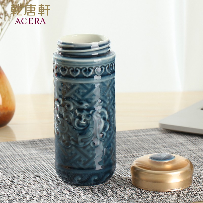乾唐轩【官方授权】乾唐轩活瓷杯盛世祥龙随手杯便携陶瓷杯子水杯男礼物 宝石蓝