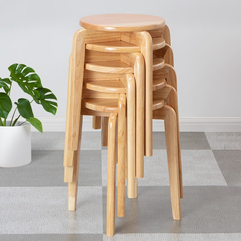 自然元素 圆凳 实木凳子家用简约小凳子客厅茶凳休闲方凳可叠放餐椅木凳子 原木色