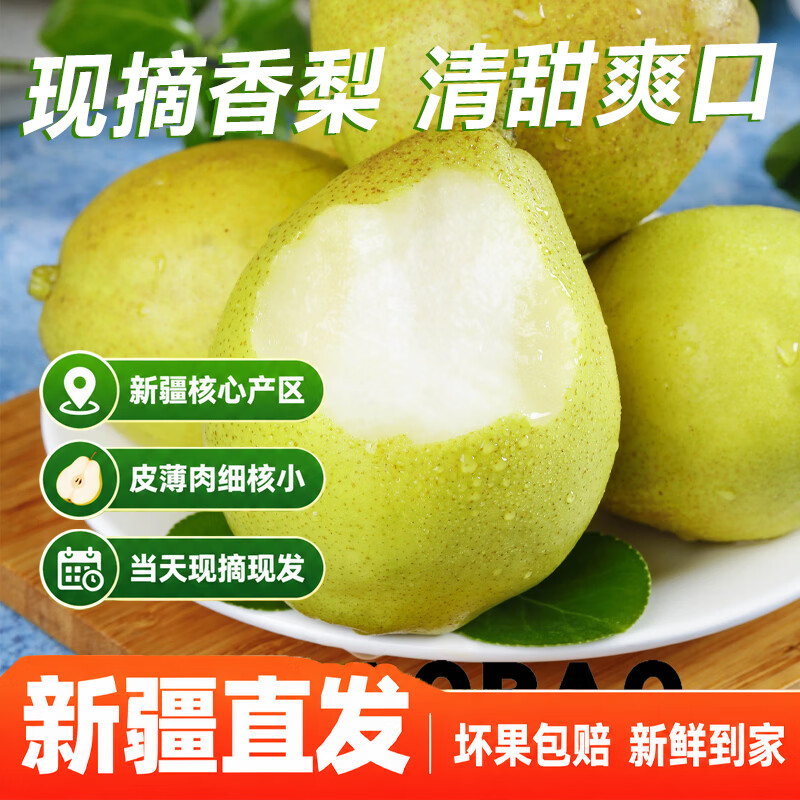 新疆正宗直发香梨梨新鲜当季水果库尔勒薄皮香梨梨子整箱脆甜包邮 4.5斤精品装 100-130g中果