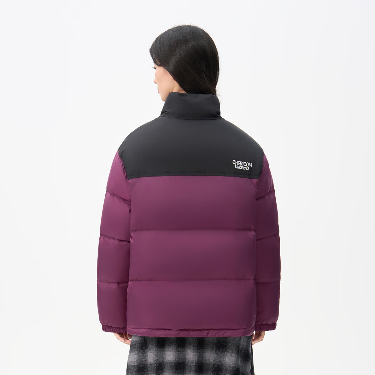 千仞岗立领短款秋冬季新款羽绒服女装撞色时尚休闲百搭保暖羽绒外套 玫红色 XS (155)