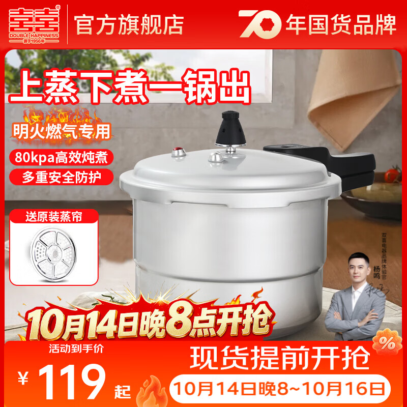 双喜 高压锅家用燃气电磁炉通用加厚防爆压力锅家用锅具 【明火燃气专用】 18cm /3.5L/适合1-2人