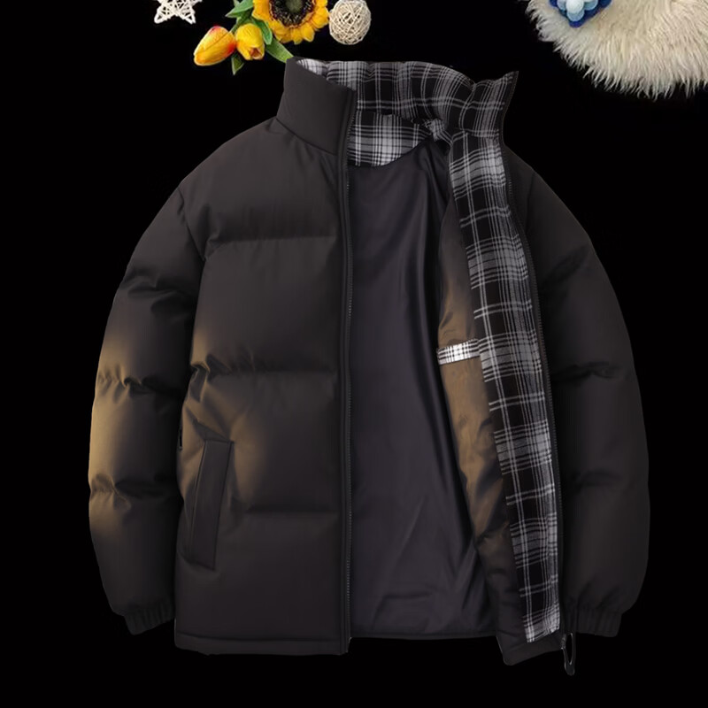 JEEP SPIRIT吉普格子拼接棉服男秋冬季潮牌立领面包服防寒保暖棉衣外套棉袄子 黑色 4XL