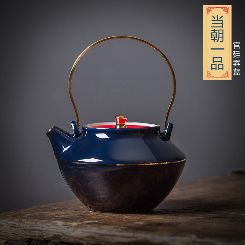 午间 撞色当朝一品陶瓷茶壶家用功夫茶具泡茶壶提梁壶单壶过滤泡茶器