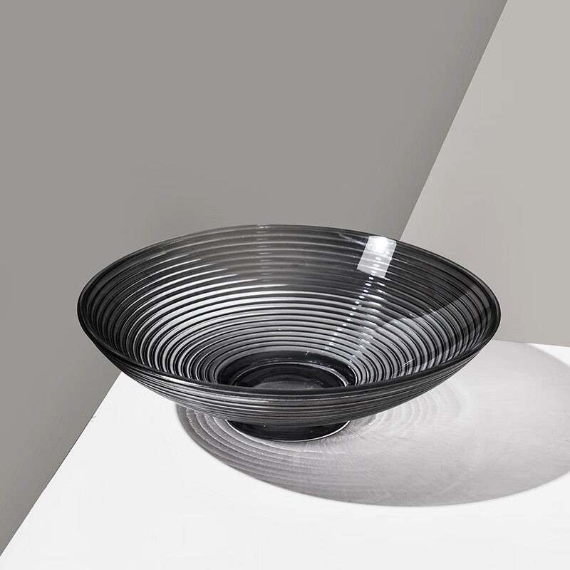 盘客厅轻奢茶几玻璃盘子网红款果盘高脚家用果盆ktv 果盘b-横纹灰色