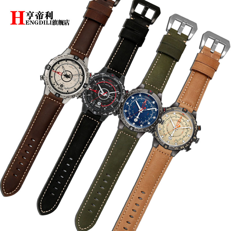 适配天美时潮汐真皮手表带 t2n720 t2n721 tw2t76300 男磨砂疯马皮凸