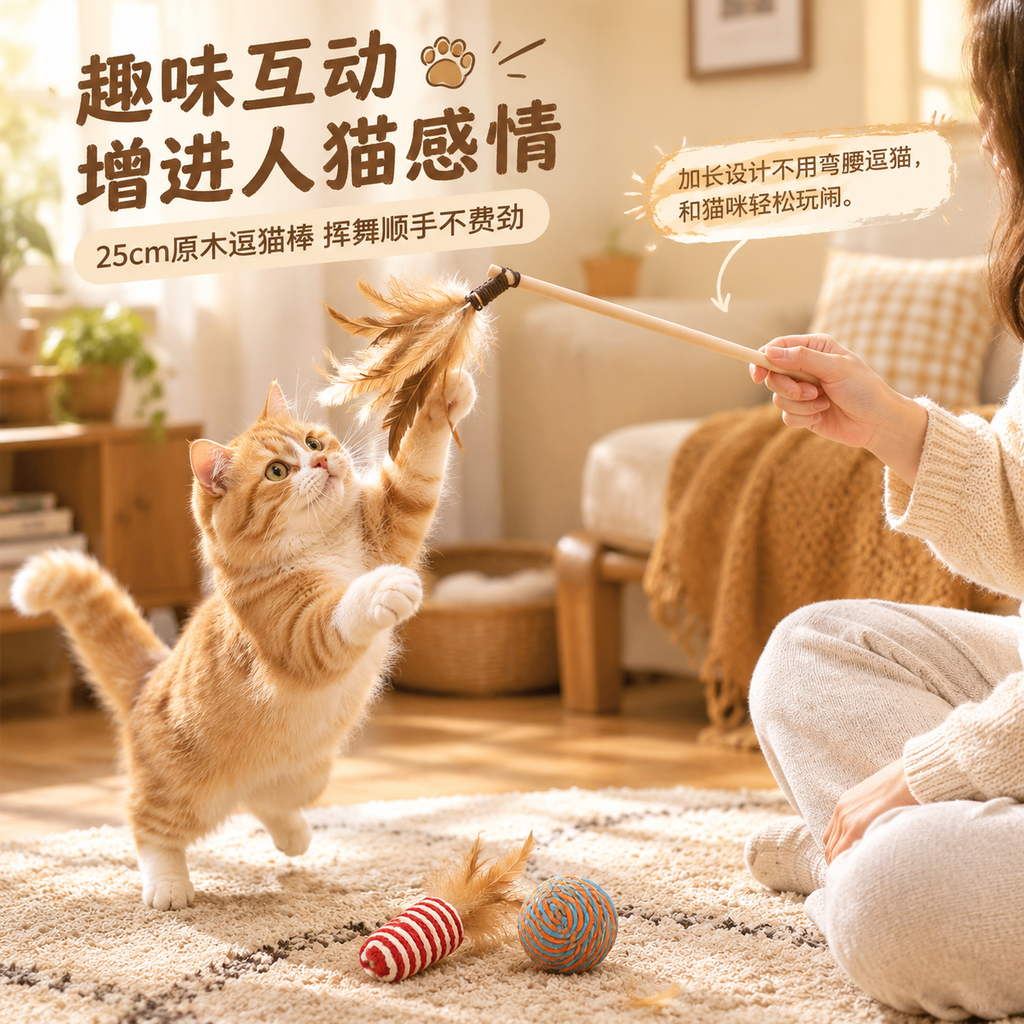 华元宠具猫玩具自嗨神器耐咬磨爪羽毛铃铛球解闷神器小猫幼猫自乐自趣 逗猫棒礼盒7件套