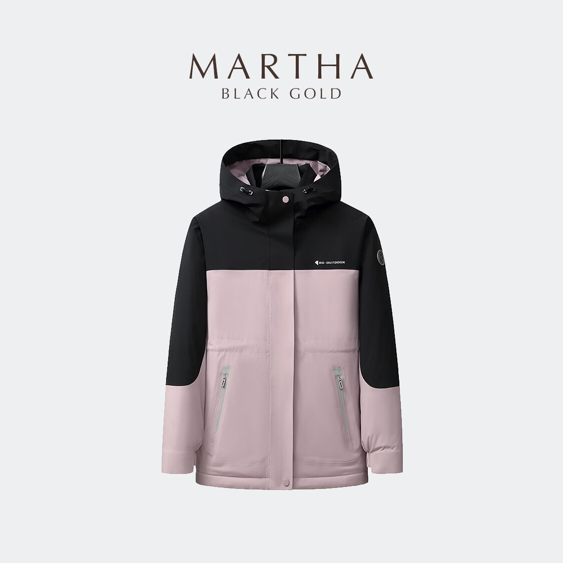 玛莎黑金【鹅绒｜三防面料】羽绒服女短款抽绳收腰户外三防鹅绒冲锋羽绒服 卡其色 M (160)