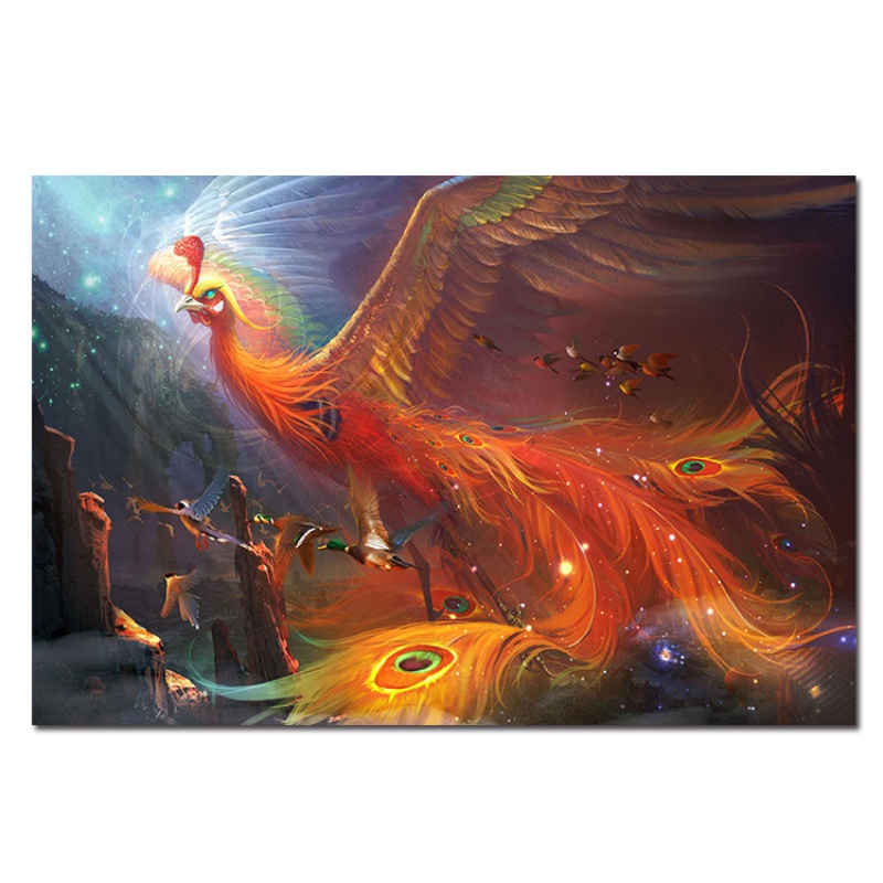 狼天影金凤凰牡丹图海报进宝孔雀凤凰涅槃墙贴画火鸟凤凰墙上贴纸可