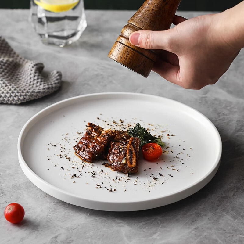 几物森林 陶瓷盘家用白瓷盘子9英寸中式餐盘菜盘平盘牛排盘水果盘 2只装