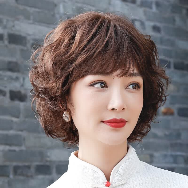 黛丝妃假发短发女假发真发全真人发短卷发光头假发女士中老年妈妈假整顶 自然黑玫瑰内网+仿真头旋 混丝高性价比高么？