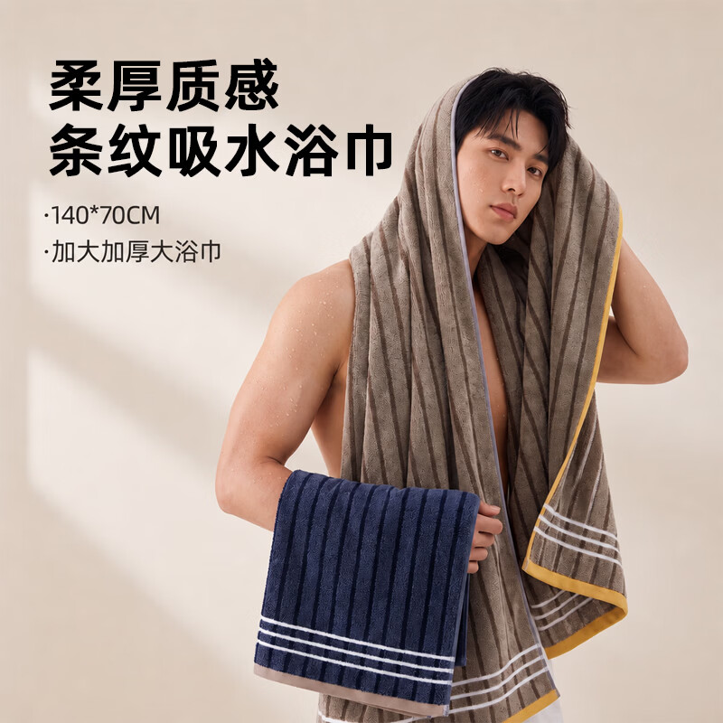 斯得福五星级酒店专用浴巾全棉男士吸水毛巾纯棉100%加厚加大不掉毛家用 经典男士条纹浴巾-蓝色