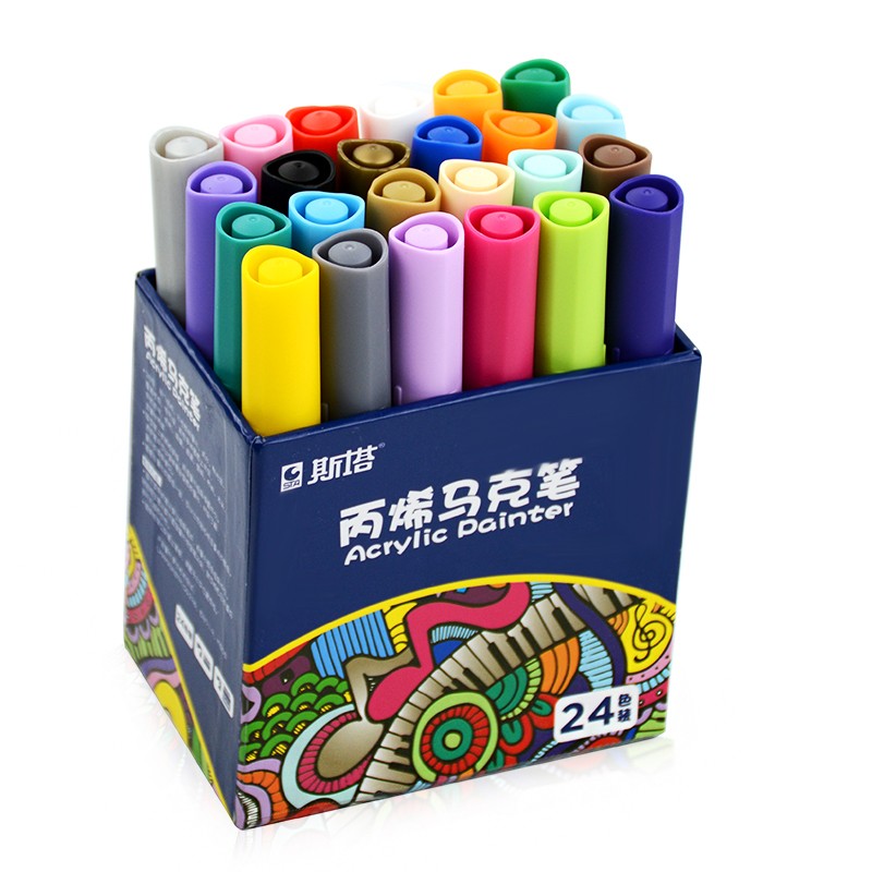 斯塔（STA）1000马克笔丙烯油漆笔DIY绘画笔涂鸦笔彩色笔性记号笔彩绘笔装饰 24色套装
