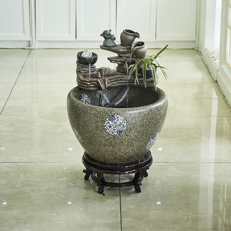 瓷小奴-水系鱼缸景德镇大型陶瓷流水鱼缸客厅大号养鱼盆室外水景鱼缸