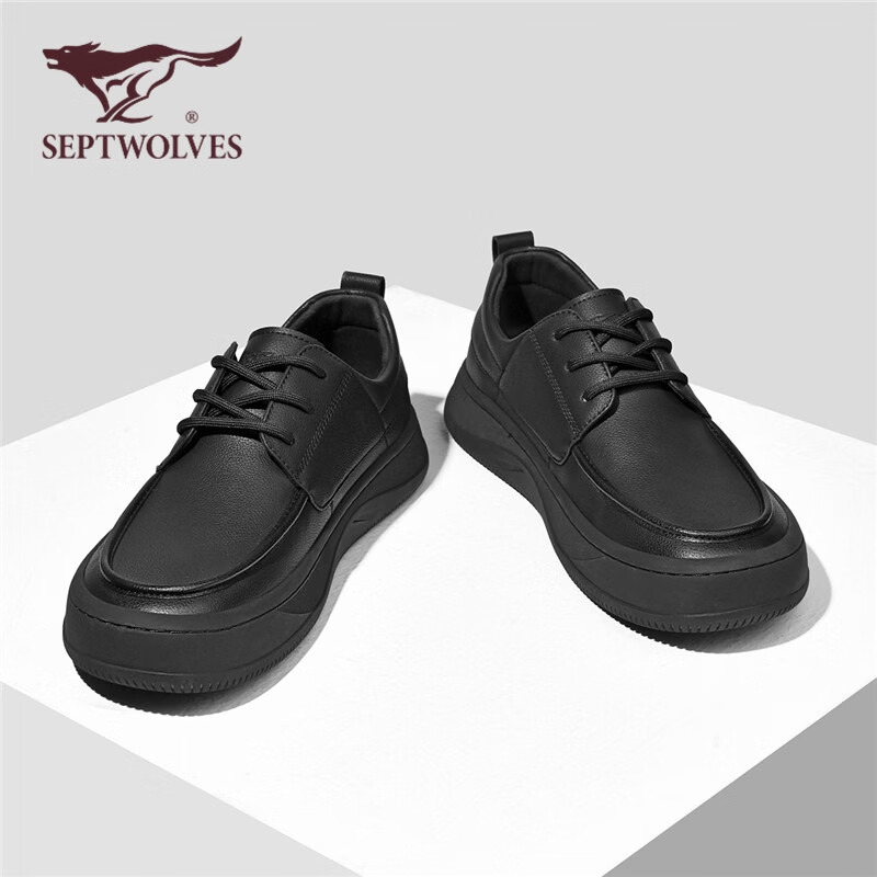 七匹狼(SEPTWOLVES)七匹狼增高男鞋板鞋爸爸鞋子英伦商务黑色休闲皮鞋男 黑色 (标准皮鞋码) 36