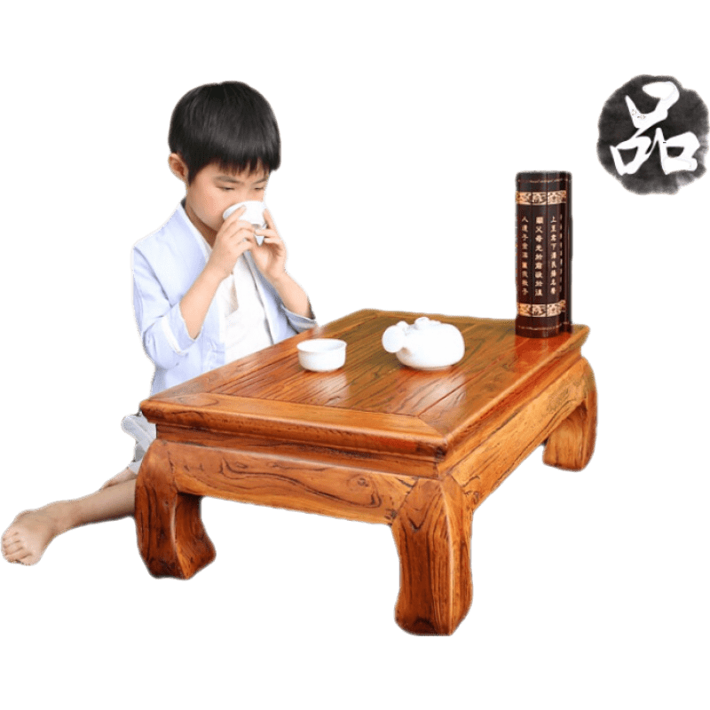 瑞呈堂 中式透雕实木炕桌 榻榻米桌榆木小桌子飘窗桌子学生家用矮桌方桌 无雕花40*60*30