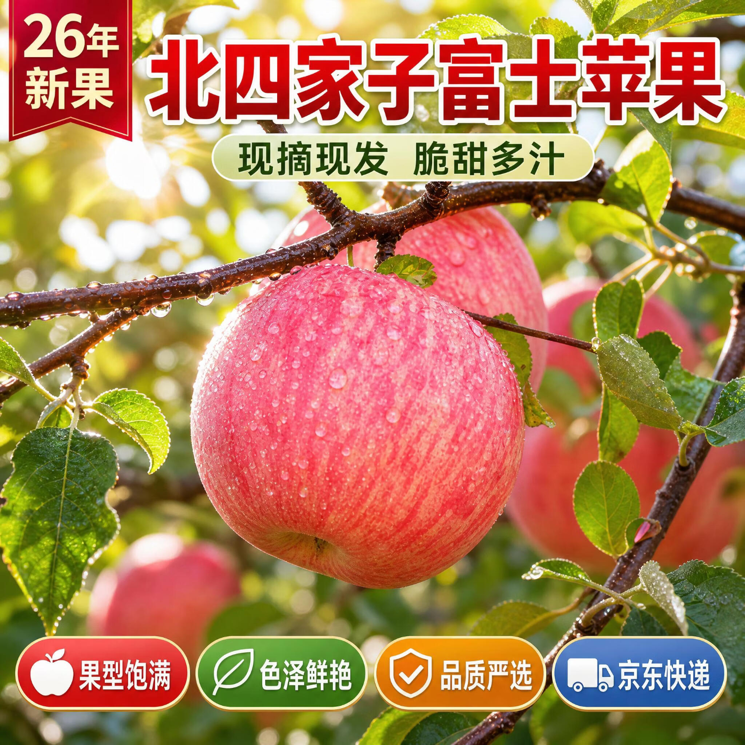 云禾青穗【朝阳特产】北四家子富士苹果2026年苹果应季生鲜水果 脆甜多汁 【精选】苹果 净4.5斤+|80mm+