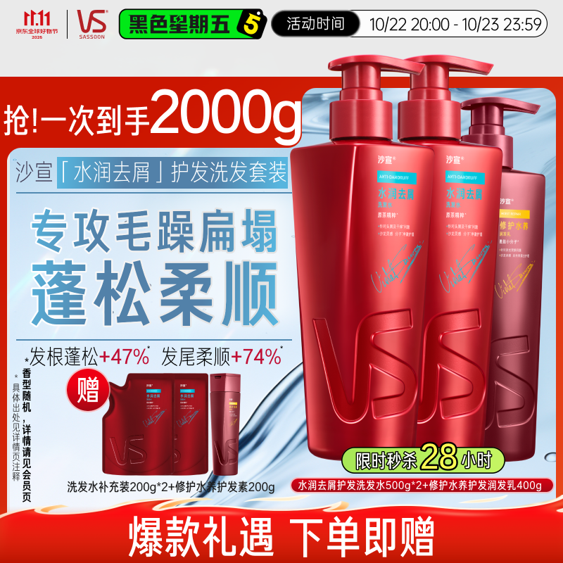 沙宣洗发水水润去屑500g*2+修护水养400g护发素洗护套装去屑去油柔顺