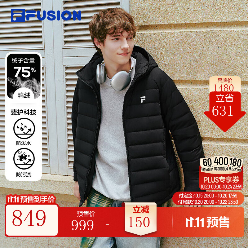 FILA斐乐羽绒服丨潮牌鸭绒羽绒服情侣款26冬新款斐护科技出彩轻薄外套 正黑色-BK L 175/96A/L