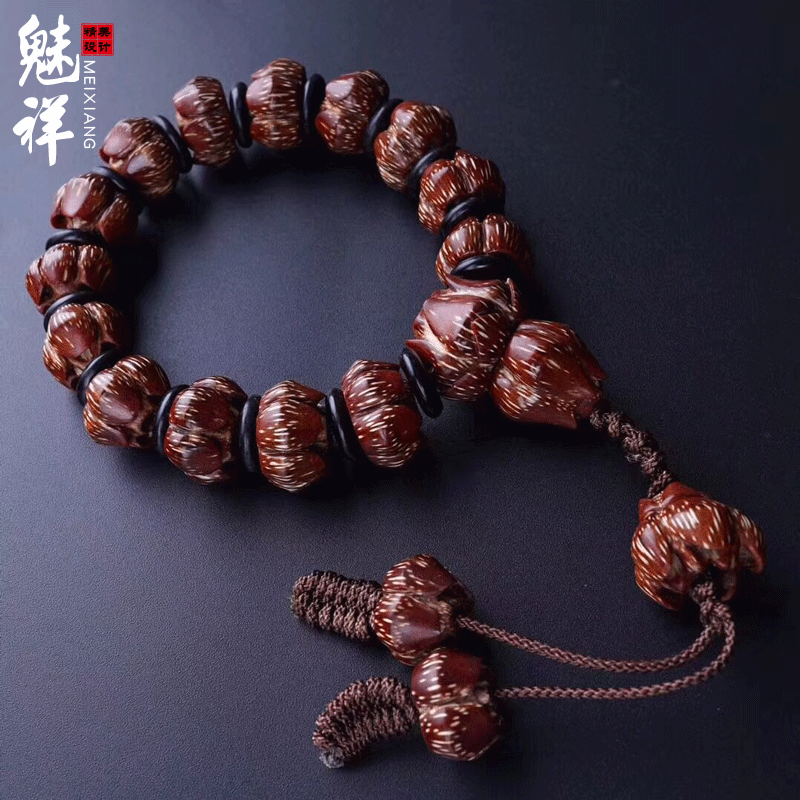 魅祥 天然牛血红滴血莲花菩提子手串佛珠男女原籽散珠成品文玩饰品