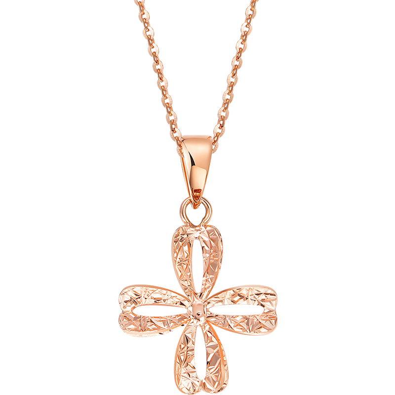 明牌珠寶元宵節(jié)禮物18K金彩金玫瑰金鏤空四葉草吊墜項(xiàng)墜掛件女CSC0068定價 隨機(jī)劈花單吊墜 約0.51-0.66克