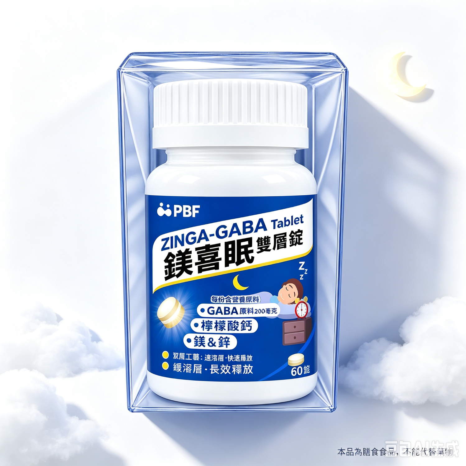 PBF寶齡富錦 鎂喜眠 雙層錠 60片*1瓶 麩胺酸發酵物粉 (含 γ-胺基丁酸) :200毫克