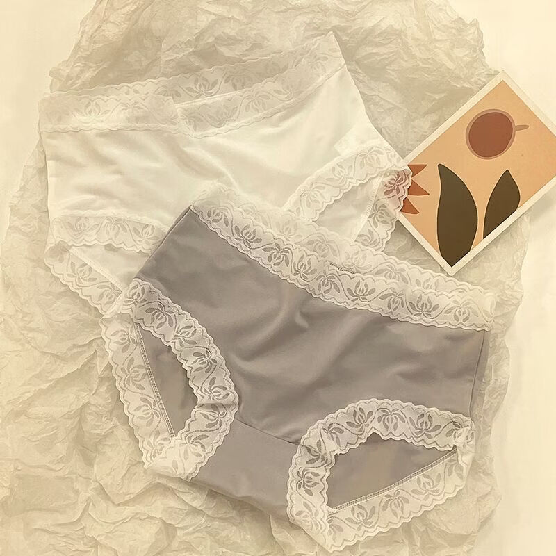 温妍无痕莫代尔内裤女棉质抗菌底档抑菌舒适透气高弹中腰三角短裤蕾丝 1条装-随机颜色 XL (120-140斤)