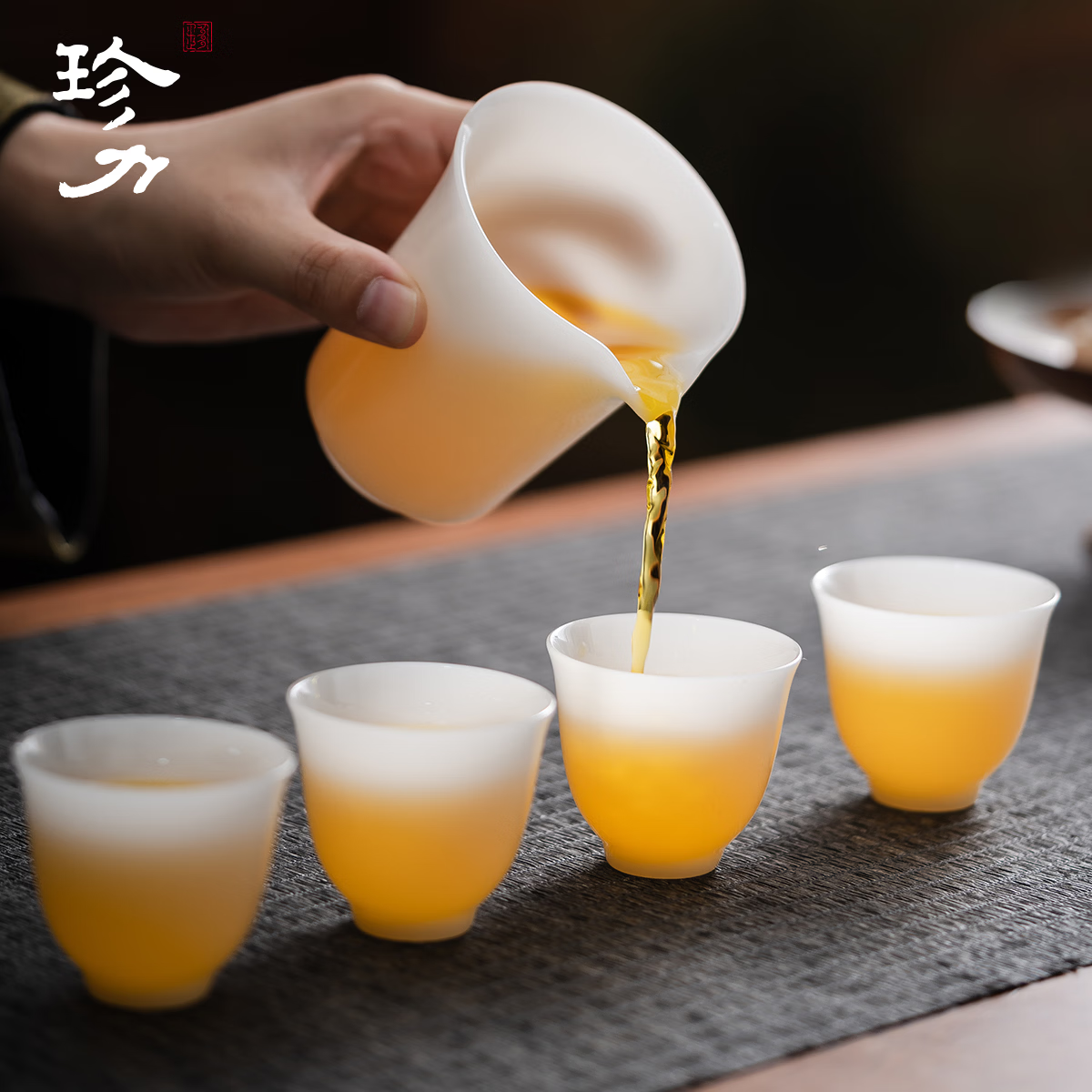 珍力璞玉功夫茶具套装冰种玉瓷厚润如玉三才盖碗礼盒套组高档礼盒 璞玉马蹄10头茶具套装