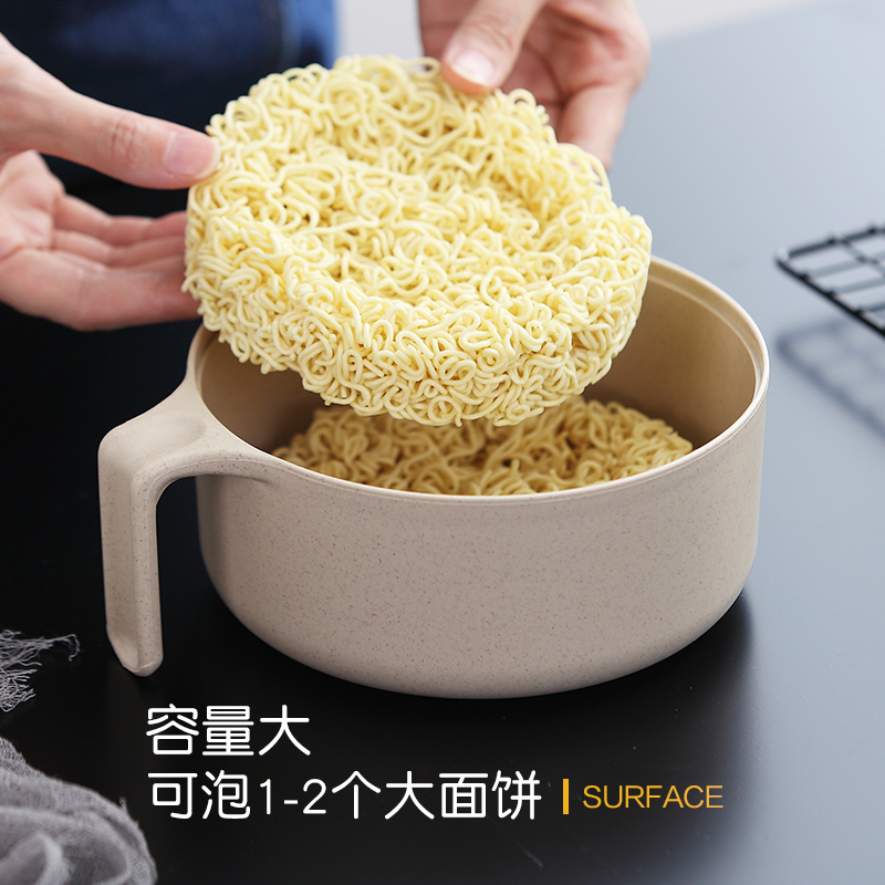 巧居巧具小麦秸秆餐具泡面碗带盖饭碗个人专用碗具套装汤碗大号碗筷家用 【卡其米】5件套