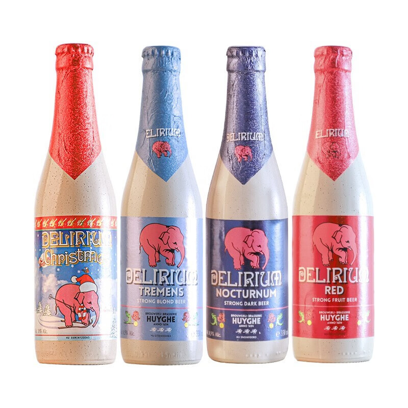 粉象(delirium)比利时进口精酿 浅粉/深粉/樱桃/圣诞粉象女士酒 4瓶全