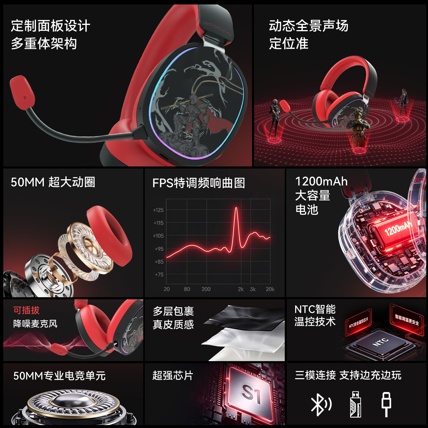 吾空HSpro头戴式耳机游戏耳机头戴式 四模连接无线耳机蓝牙耳机电竞游戏专用三角洲MOBA吃鸡258g轻量化 【进阶版】四模｜手机电脑都能连 头戴式