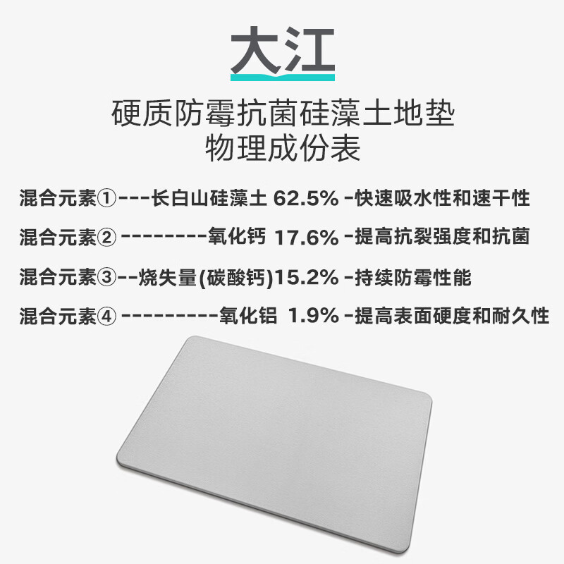 大江硬硅藻泥地垫浴室吸水垫卫生间脚垫厕所门口吸水地垫浴室防滑垫 【天然硅藻土】简约灰39*60cm