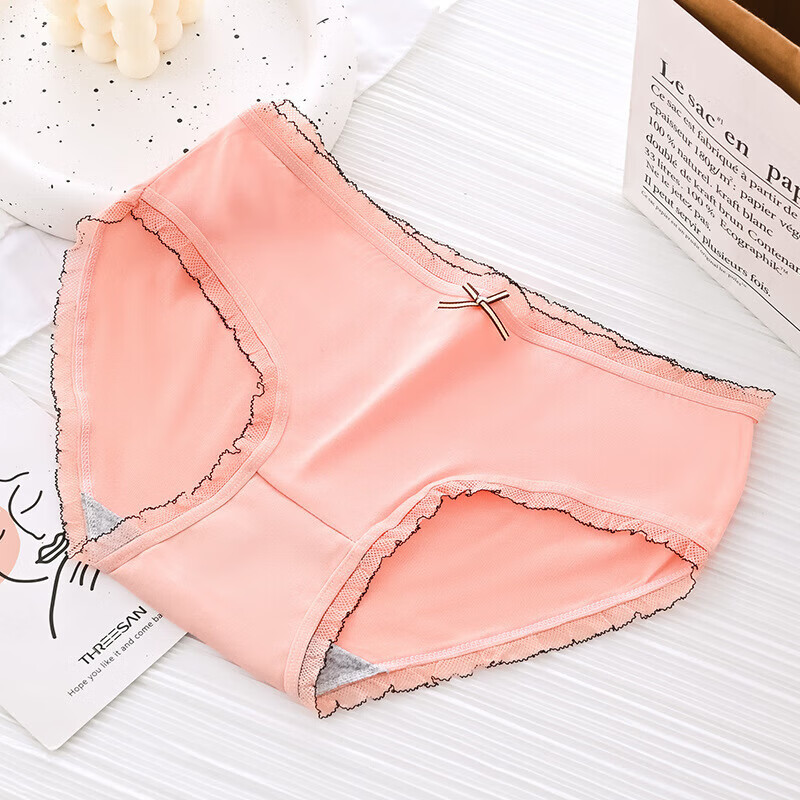 2025新款内裤女中腰女士三角裤女生少女蕾丝边透气无痕短裤底裤头 1条装(随机色) L 体重100-120斤