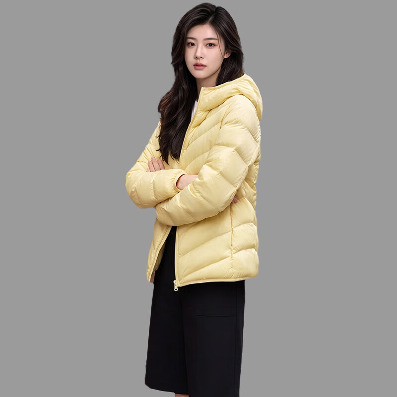 拉夏贝尔(La Chapelle)2026冬季新款女士轻薄羽绒服连帽防风保暖外套 黑色 XL