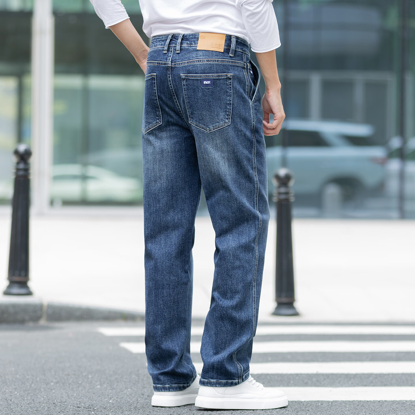 大大牛亲肤舒适斜插袋四面弹直筒宽松牛仔裤男高腰秋冬款时尚潮流长裤 深蓝色2338 斜口袋 44 推荐240-260斤