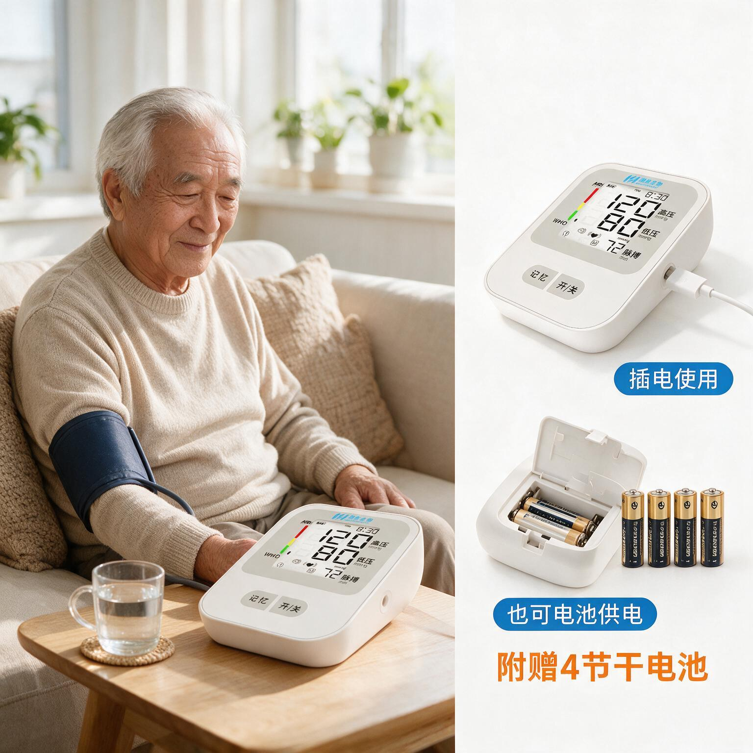 瀚良生物电子血压计 医用高精准 上臂式家用 语音大屏 智能记忆老人测量仪 旗舰语音款血压精准测量插电+电池双供电