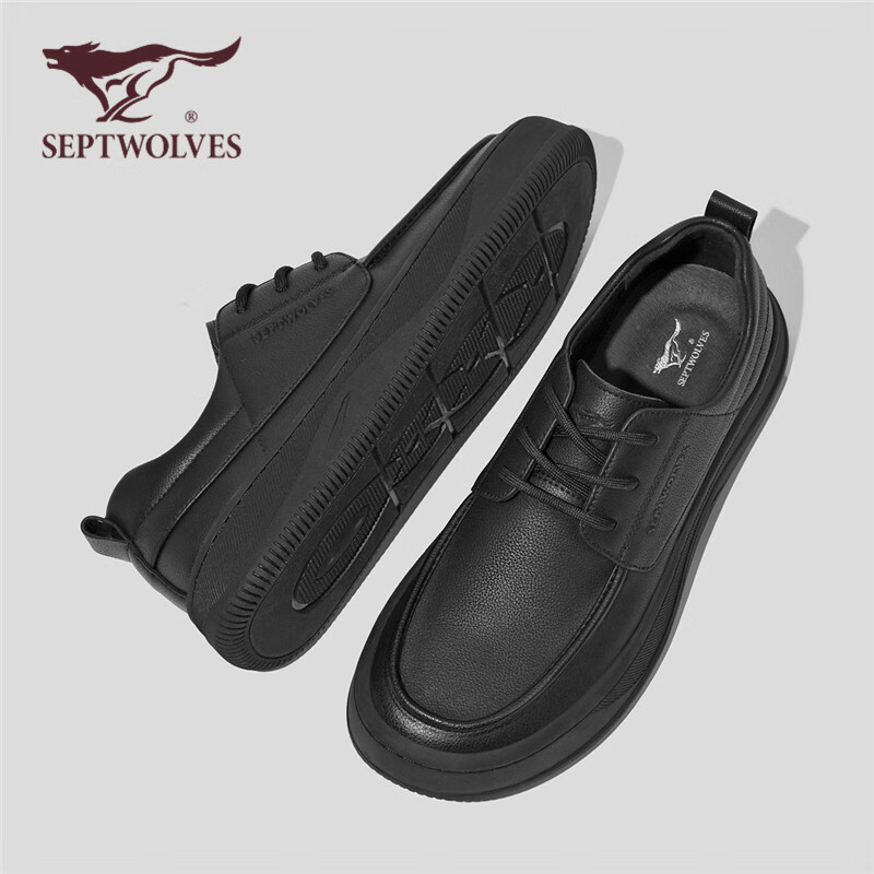 七匹狼(SEPTWOLVES)七匹狼增高男鞋板鞋爸爸鞋子英伦商务黑色休闲皮鞋男 黑色 (标准皮鞋码) 36