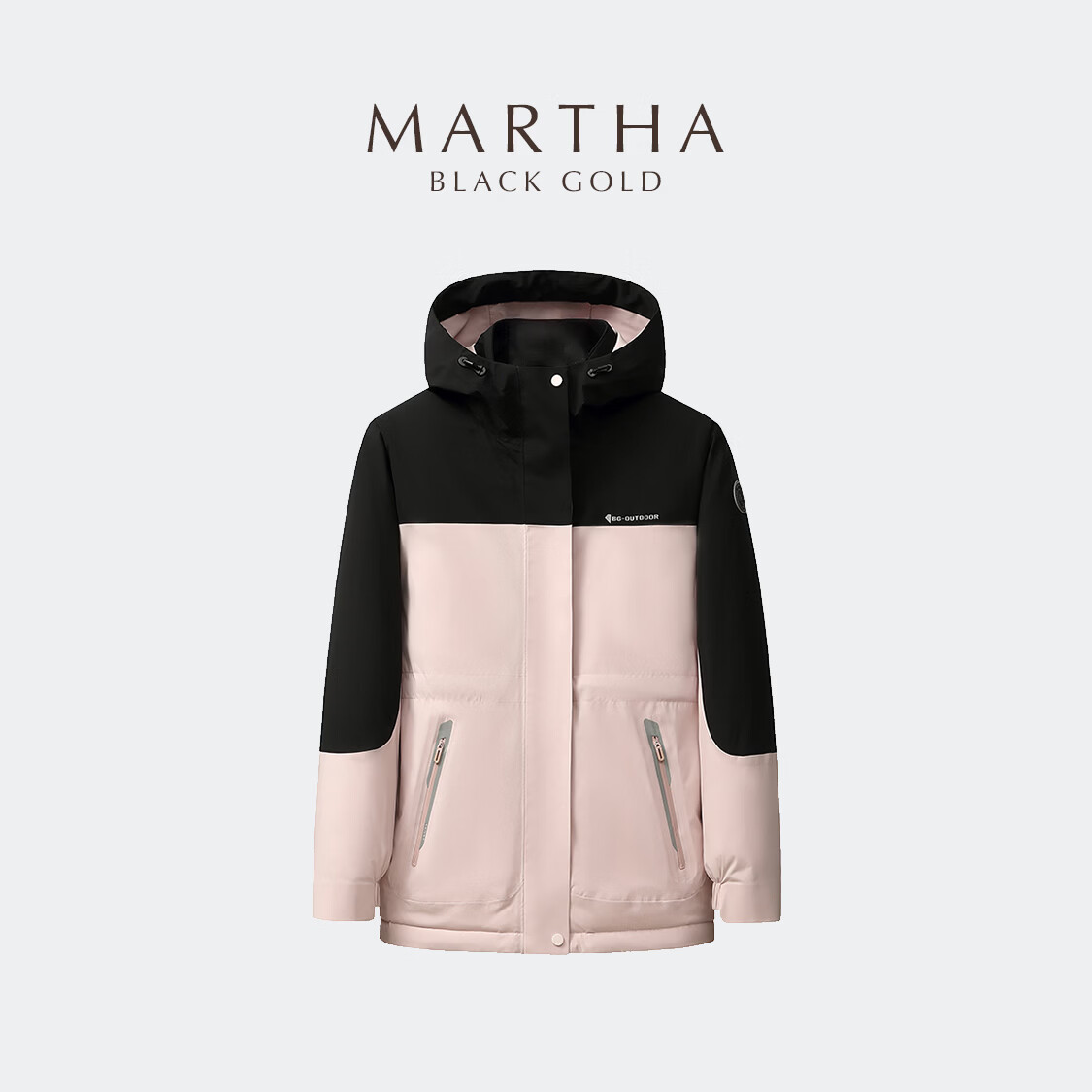 玛莎黑金【鹅绒｜三防面料】羽绒服女短款抽绳收腰户外三防鹅绒冲锋羽绒服 卡其色 M (160)